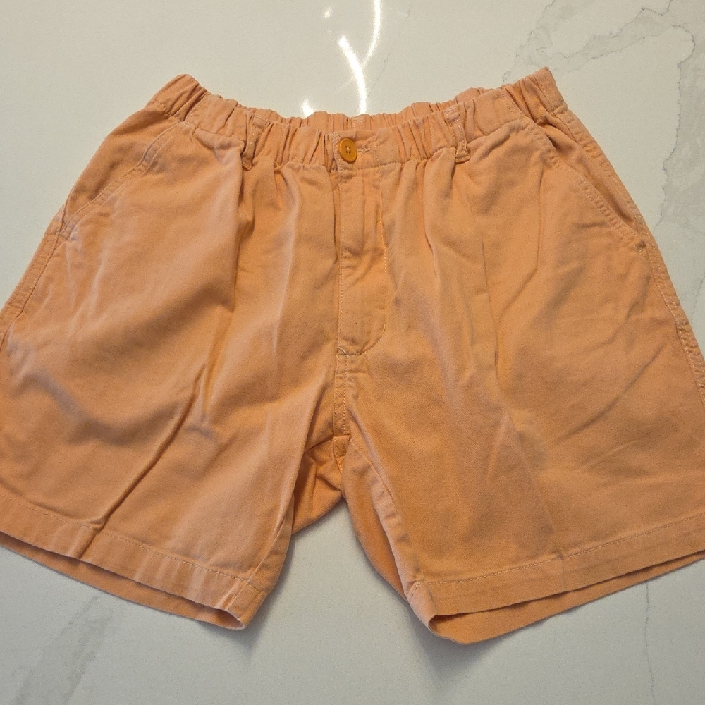 Men's Peach Flat-Front Cotton Shorts with Elastic Waistband